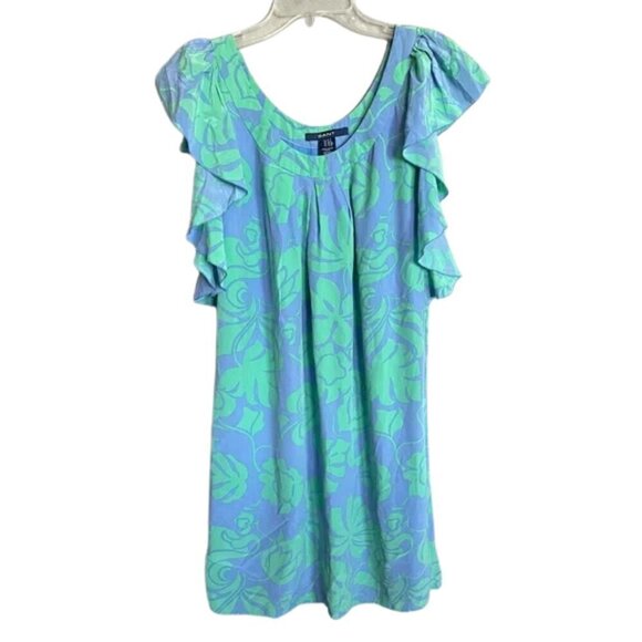 Gant Silk Floral Ruffle Sleeve Midi Dress in Blue and Green Size 6 - Picture 1 of 5